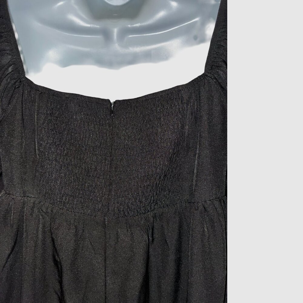 Sz.S*Exlura*Black 3/4 Sleeve Square Neckline Smocked Mini Dress - Picture 5 of 7